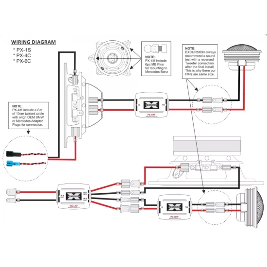 Excursion PX-4C BMW i Mercedes  2-drożny zestaw głośnikowy SQ: tweetery 26mm, woofery 100mm do niektórych BMW, Mercedesa i innych - 3ohm, 75/200W, 87d